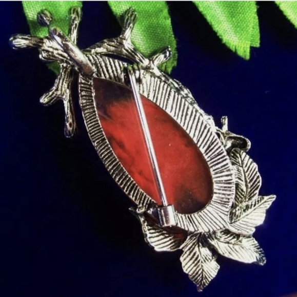 New Volcano Cherry Quartz Silver Rhinestone Pin Brooch Pendant. - Picture 2 of 2